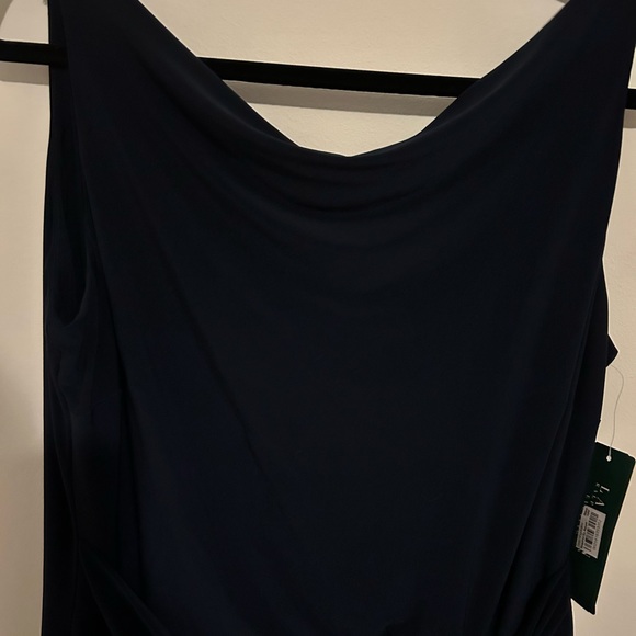 Lauren Ralph Lauren Evening Gown | Navy Blue | Faux Wrap | Size 16 | NWT | A09 - Picture 9 of 12